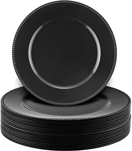 Didaey Confezione da 24 sottopiatti rotondi in plastica con perline metalliche, eleganti piatti da portata da 33 cm, usa e getta, set da tavola per cene, matrimoni, feste, eventi, catering,