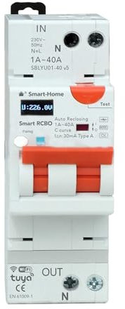 Interruptor Diferencial 30mA Tipo A & Tipo AC Wi-Fi Tuya RCBO - Rearme Automático, Desconexiones: Sobrecorriente 1/40A, Potencia 0/9kW, Sobre/subtensión, Temperatura - Registros, Alexa & Google Home