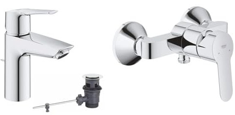 GROHE Start - Einhand-Waschtischarmatur & BauEdge - Badewannenarmatur (integriertes Rücklaufventil, automatische Umstellung für Badewanne und Dusche, kratzfest), chrom, 23333000