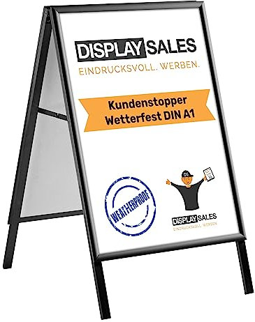DISPLAY SALES Plakatständer SLIM DIN A1 schwarz | Werbeaufsteller mit 32 mm Profil für A1 Plakate | Poster Aufsteller mit Wasserablauflöchern | Kundenstopper outdoor wetterfest inkl. 2 Schutzfolien