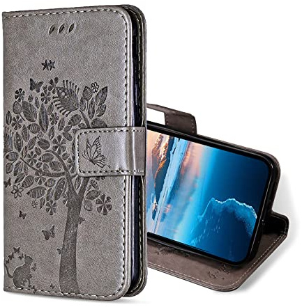 KANVOOS Handyhülle für OnePlus 8T Hülle, PU Leder Schutzhülle mit Kartenfach, Flip Case Klappbar Stoßfeste Hülle für OnePlus 8T (Grau)