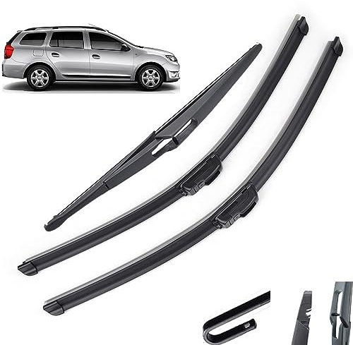 Wischerblätter-Set for vorne und hinten, kompatibel mit Dacia Renault Logan MK2 MCV 2013–2015, Windschutzscheibe, Windschutzscheibe, 22 Zoll + 20 Zoll + 12 Zoll