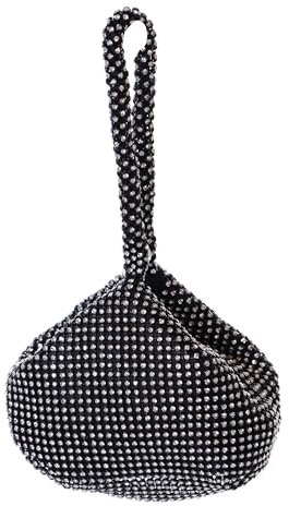 LB-8006-3 Schwarz Stoff Strass Strasssteine Abendtasche Clutch Beutel Damen Tasche 16x14x7cm