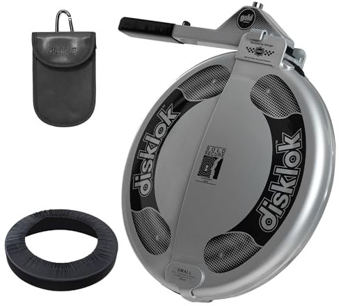 Disklok Gold Security Edition Combo Pack Car Steering Wheel Full Cover Anti- Angle Grinder Anti-Theft Lock Police Approved Inc. Cover & Small RFID Pouch (Silver, Small 35cm - 39cm)