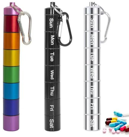 Treadstar Tablettenbox 7 Tage, Aluminium Pillenbox pillendose schlüsselanhänger Wasserdichte Medikamentenbox pillendose 7 tage pillenbox tablettenbox klein supplement box 3-teilig