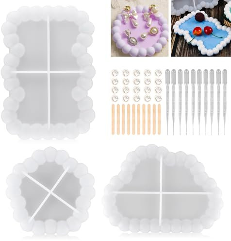Silikonform Tablett Untersetzer 3Stk Bubble Tray Form Silikonformen Gießform mit Mischstäbchen Fingerlinge Tropfenzähler für DIY Teetablett Obsttablett Schmuckteller Kunsthandwerk Heimdekoration