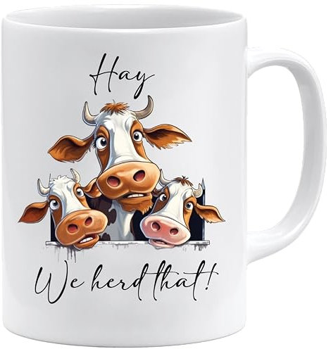 Lustige Kuh Tasse – Hay, We Herd That! | Humorvolle Spruchtasse mit Wortspiel für Tierliebhaber und Bauernhof-Fans