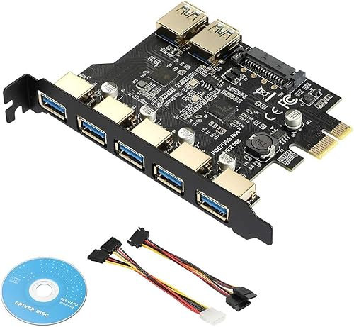 YABOANG Tarjeta de expansión PCIe USB 3.0 de 7 puertos, 5 Gbps PCIe a USB 3.0, USB 3.2 (USB 3.1) Gen1, tarjeta de convertidor de hub interno, tarjeta para PC de escritorio, Windows XP/Vista/7/8/10/
