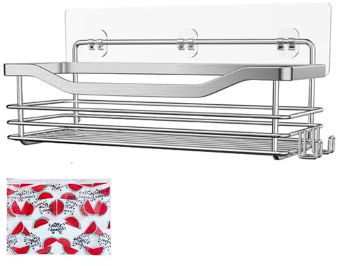 KRAMAZ Estanteria baño - Estanteria Ducha sin Taladro SUS304 Inoxidable Estante baño Organizador baño Incluye Bolsa ORGANIZADORA Multiuso Impermeable (Plata)