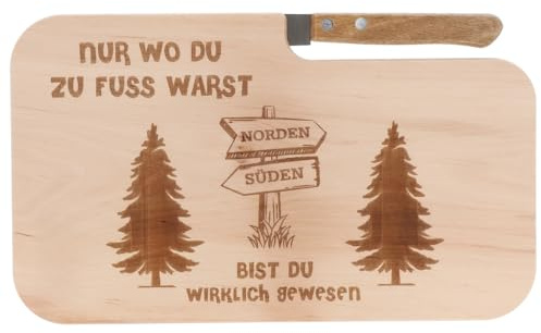 Spruchreif | Brotzeitbrett mit Messer Nur wo du zu Fuß warst... – Graviertes Holzbrett mit Wander-Motiv | Persönliches Geschenk für Wanderer & Naturfreunde