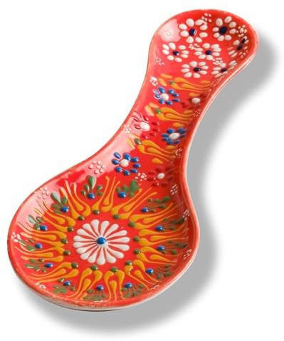 Handmade Spoon Rest, Ceramic Spoon Rest for Stove Top, 10 Spoon Rest for Kitchen Counter, Dishwasher Safe Spoon Holder for Stove, Housewarming Gifts Utensil Rest, Colorful Spoon Rests (Orange)