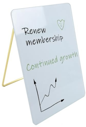 Umtiti Tableau blanc en verre effaçable à sec avec support en bois pliable, 21,6 x 30 cm, petit tableau blanc fantaisie pour bureau, maison, école (verre support, 2230)