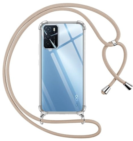 Pnakqil Coque pour Oppo A16/A16s/A54s avec Cordon, Transparente Silicone Housse avec Réglable de Collier Anti-Chute Etui pour Oppo A16/A16s/A54s, Ètuis à Bandoulière 6.52, Kaki