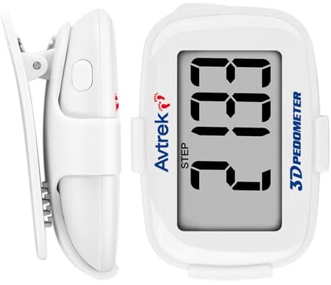 AVTREK Contapassi 3D con clip e cordino, mini contapassi per camminare, senza app, senza cellulare, retroilluminazione a LED, misuratore di passo preciso per donne, uomini e anziani (bianco)