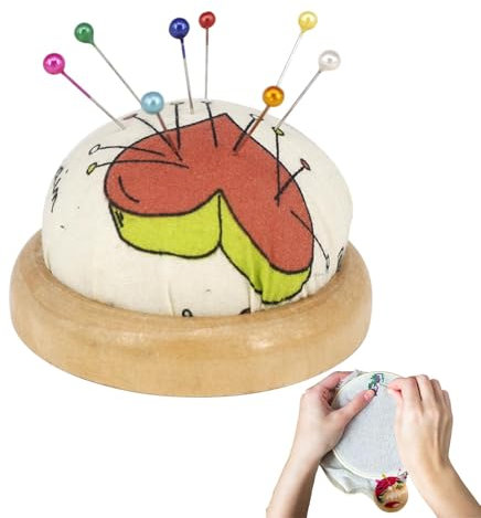 Nadelkissen Zum Nähen,Vintage Nadelkissen Mit Holzsockel Für Nähzubehör | Rundes Nadelkissen Im Japanischen Stil Für Nähnadelhalter Oder -Bastelarbeiten, Handarbeitszubehör, Zufällige Farbe.