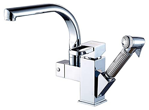 KHLMSRXJ Robinet de Cuisine en Nickel brossé avec Bec Lumineux à LED et tête extractible, Robinet d'eau Chaude et Froide monté sur Le Pont pour Cuisine, Bec Lumineux à LED, Chrome, 1
