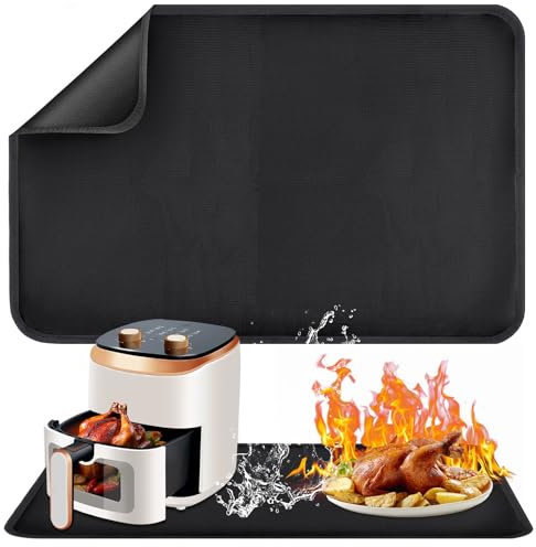 AYSYR Heat Resistant Mat 40 × 60 cm,Heat Proof Mat Black Non-Stick,Induction Hob Protector Mat Kitchen Appliance,Kitchen Worktop Protector Anti-Slippy for Air Fryer,Coffee Maker,Microwave Oven