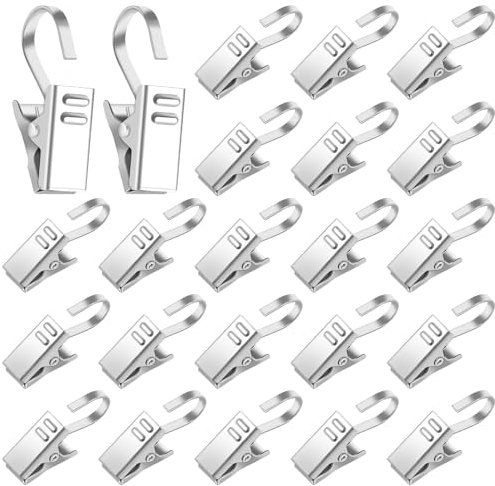 Votoko 100 Stück Metall Clips Haken, Gardinenhaken Metall, Gardinenklammern, Gardinen Klammern Vorhang Clips mit Haken, Edelstahl Vorhang Klammern für Vorhänge, Fotos, Aufhängen von Duschvorhängen