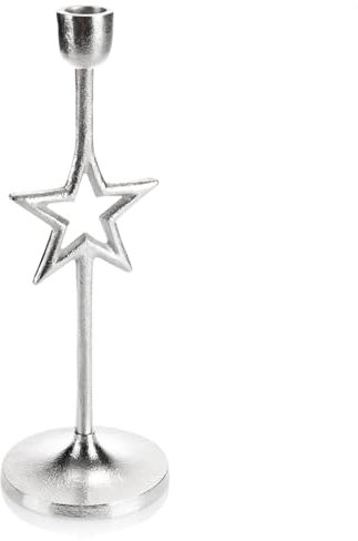 com-four® Kerzenhalter im Stern-Design - einarmiger Kerzenständer mit rundem Fuß - einflammiger Kerzenleuchter für Weihnachten (silberfarben - Stern)