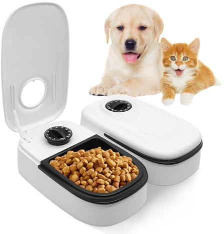 Idota Futterautomat für Katzen, Futterautomat Katze für 2 Mahlzeiten mit 48 Stunden Timer 700ml Automatisierte Futterspender für Katzen und kleine Hunde zum Nassfutter und Trockenfutter - Schwarz