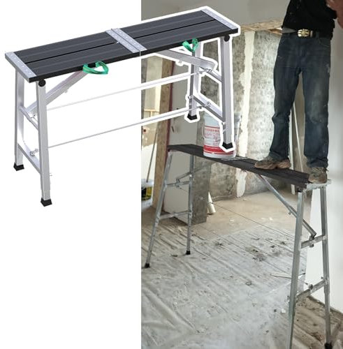 EXCLURA Gerüst Verstellbare Industrie-Stufenleiter aus Metall, Tragbare Schwerlast-Arbeitsbühne, Gerüstausrüstung für Baustellen & Renovierungen(Black,L-180cm(70 7/8))