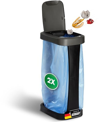 Novaliv 2 soportes para bolsas de basura con tapa para bolsas de basura de 70 L a 120 L, extra resistente y resistente, apto para exteriores, color amarillo, soporte para bolsas de basura