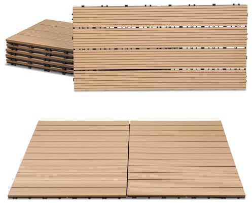 ISOISL 36er Set WPC Terrassenfliesen, 30x60cm Balkonfliesen Klickfliesen, WPC Fliesen für 6m², Bodenbelag mit Drainage und Klicksystem, Terrassendielen Wasserfest, für Balkon Terrasse, Teak