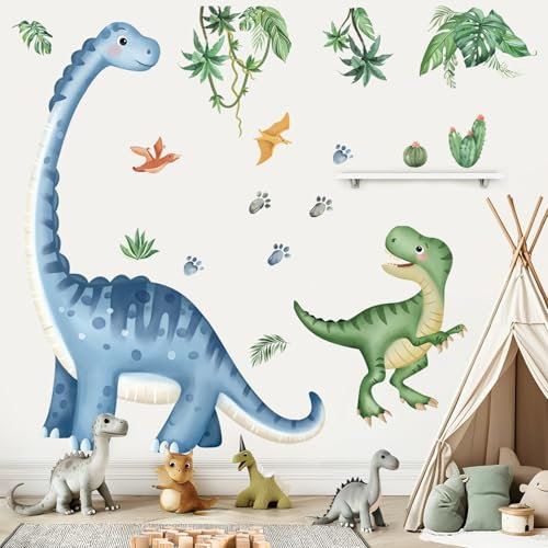wondever Wandtattoo Dinosaurier XXL Kinder Wandaufkleber Große Dino Brachiosaurus Palmenblätter Wandsticker Wanddeko für Jungen Babyzimmer Kinderzimmer Spielzimmer