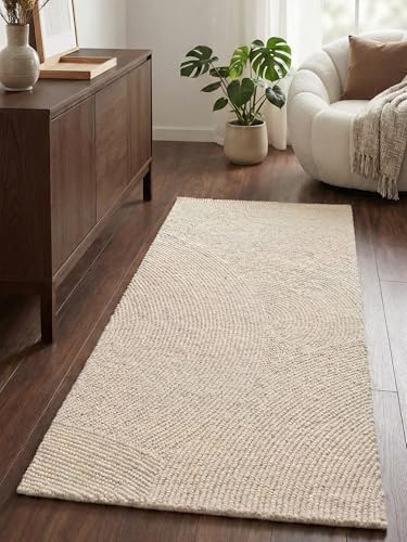 Hanse Home Wollteppich Calmio - Natur Wohnzimmerteppich - Handgetuftet - Hygge Skandi, Boho Läufer Wolle für Wohnzimmer, Schlafzimmer, Esszimmer, Flur - Natur Weiß, 80x300cm