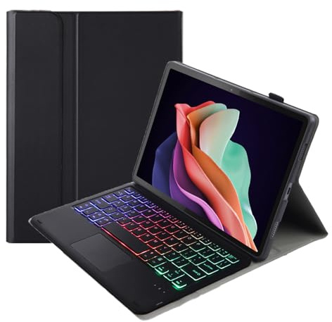 JZCZMCE Tastatur Hülle für Huawei MatePad Pro 10.8 Tablet, 7 Farbige Beleuchtung, Abnehmbare Kabellose Tastatur mit Multi-Touch Trackpad,Schwarz