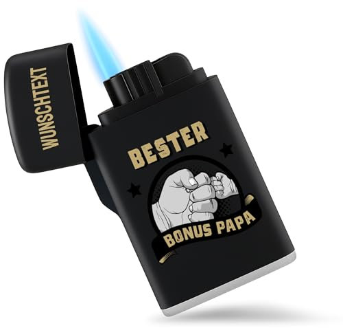 Feuerzeug Bester Bonus Papa Geschenk Bonuspapa Geschenke Stiefvater Geschenk Vatertag Sturmfeuerzeug I Vatertagsgeschenk - 6,5 x 4 cm - Schwarz