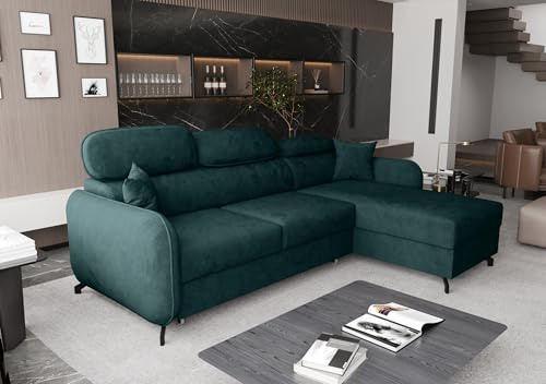AXLIVING Ecksofa mit Schlaffunktion Ribella 5 L-Form 265 cm, Samt in Türkis Rechts