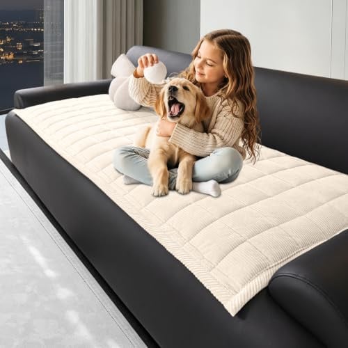 BXFUL Neu Dicke Sofabezug Waschbar, Weiches Cord Sofa Überzug 1 2 3 4 Sitzer, Rutschfester Universal Couch Überzug Sofakissenbezüge Sofaüberwürfe für Haustiere, Kinder und Hunde (Beige,70x70cm)