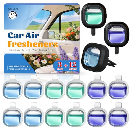 SCENTORINI Ambientador Coche, Perfume para Coche con 3 Clip y 12 Recargas Elimina los Olores del Perfume Durante 30 Días