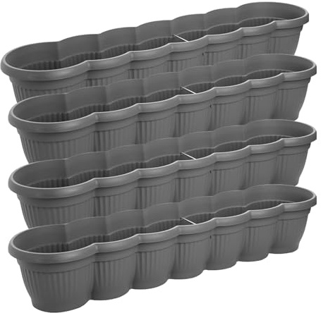 LIVINJA 4er Set Blumenkasten 80 cm mit Untersetzer, Balkonkasten rund anthrazit, Pflanzkasten Balkon Fensterbank außen, hochwertiger Kunststoff Made in EU
