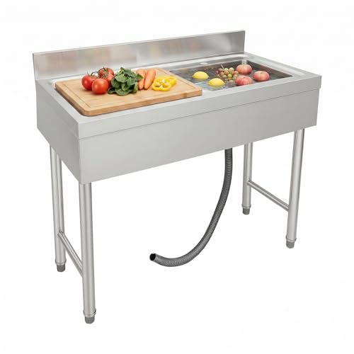 Diskbänk rostfritt stål med 1 handfat gastro fristående diskbänk 100 x 50 x 80 cm camping utomhus handfat för en mängd olika användningsområden i hushåll badrum bondgårdar bakgårdar c