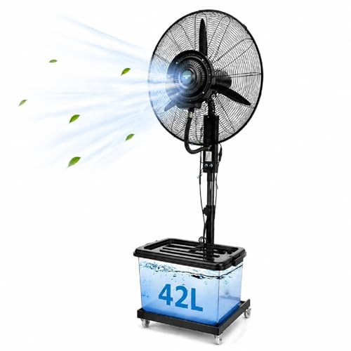 YDkjwjw Ventilatore nebulizzatore industriale con serbatoio da 42L, oscillazione 90°, ventilatore a piantana ad alta velocità per terrazze e magazzini