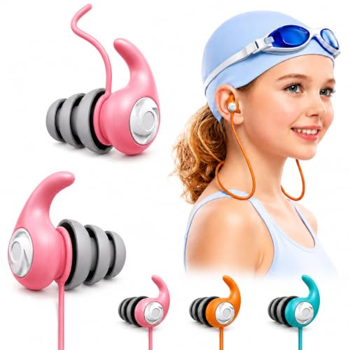 Tapones para Oídos de Natación, Niños y Adultos, 3 Pares, Cordón Amovible