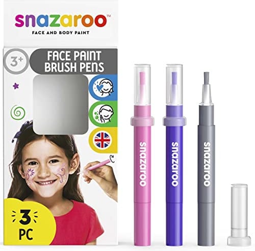 Snazaroo - Set de 3 rotuladores de maquillaje fantasía, color rosa, violeta, plata, para niños y adultos, base de agua, maquillaje pintacaras, aguacolor