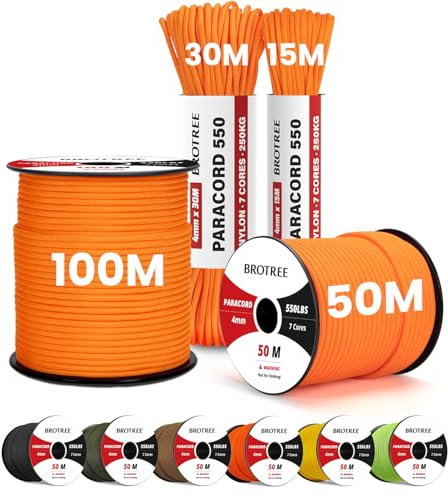 Brotree Paracord 550 4mm 30M 100% Nylon Seil Schnur Typ III mit 7 Stränge für Survival, Outdoor, Armbänder, Hundeleine - Bruchlast 250kg (Orange)