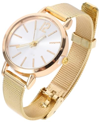 ibasenice Armbanduhr für Damen, Frauen Mode Armbanduhr Mesh Band Kreative Quarz Uhren Damen Armbanduhr Montre Femme (Gold)