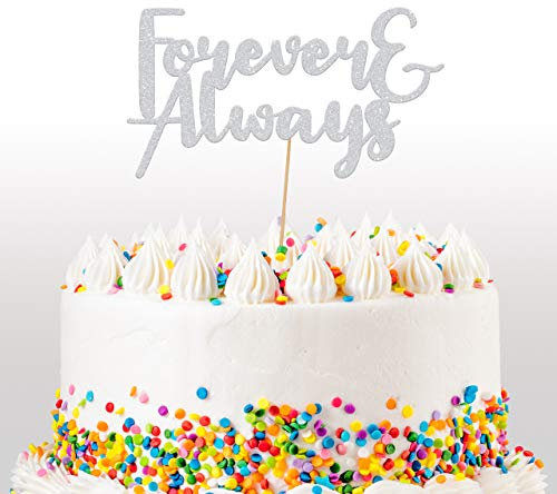 Cakeshop Forever & Always Glitzer-Kuchenaufsatz, Hochzeitstortendekoration, Jahrestag, doppelseitig, 400 g/m², Glitzer-Karte, 14 Farben und viele Stile zur Auswahl (helles Silber)