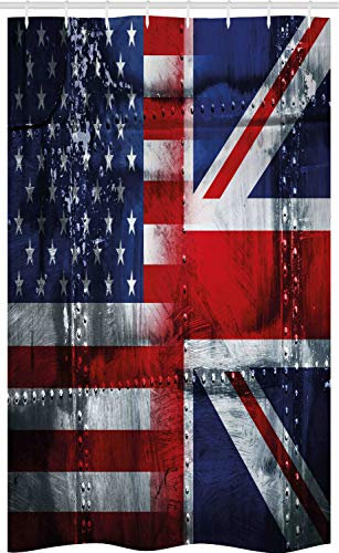 ABAKUHAUS Union Jack Rideau de Douche Stalle, Alliance au Royaume-Uni et Etats-Unis, Ensemble de Salle de Bain en Tissu en Crochets, 120 x 180 cm, Marine Bleu Rouge Blanc