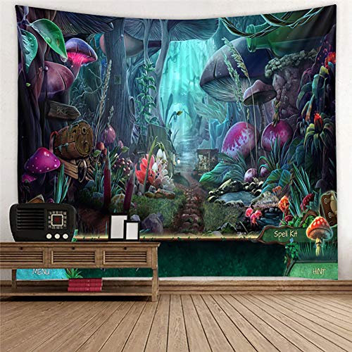 L/S Wandteppich Psychedelic Mushrooms 180x230 Wandbehang Fantasy Weed Wandbehang Natur Landschaft Nacht Wandtuch Tapestry Tapisserie Wandkunst Tischdecke Schlafzimmer