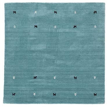 carpetfine Wollteppich Gabbeh Uni Quadratisch Türkis 250x250 cm | Moderner Teppich für Wohn- und Schlafzimmer