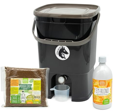 FairFox Bokashi Komposteimer Küche [Geruchsdicht] 19 L Volumen, Küchenabfalleimer, Komposter mit 1 Kg Bokashi Ferment für Küchenabfall & Kompostieren | Biomülleimer