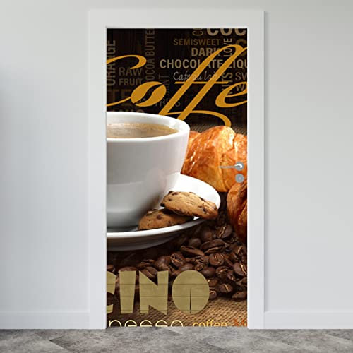 Estika Türtapete selbstklebend - Morgen Kaffee - 95x205 cm - Einem Bogen Türposter, Küche Türaufkleber, Aufkleber PVC Folie, Klebefolie für türen, Tür tattoo, Modern decoration