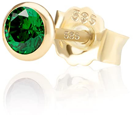 NKlaus Einzel 5,0mm 585 Gelb Gold 14 Karat Ohrstecker Kristall Zirkonia Smaragd Butterfly Verschluss Damen Mädchen 11046
