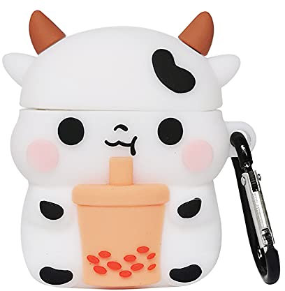 Compatibile Con Custodia AirPods 1/2 Generation Mucche, Bambini Adolescenti Ragazze Ragazzi Donne Silicone Tè Al Latte Cover per Custodia AirPod 1/2, Cute Cartoon 3D Case For AirPods - Boba Mucche