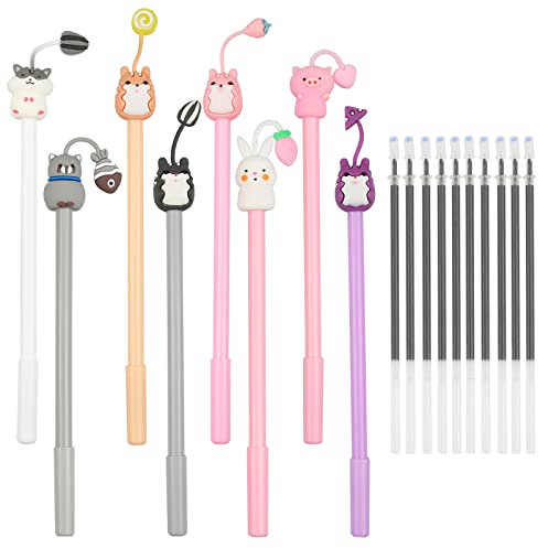 KiKiHong 8 Stück Cartoon Gelstift, Süße Tiere Gel Pen Black Ink Stifte Karikatur Lustige Stifte für Studenten,Büro Schulbedarf (10 Ersatzminen)